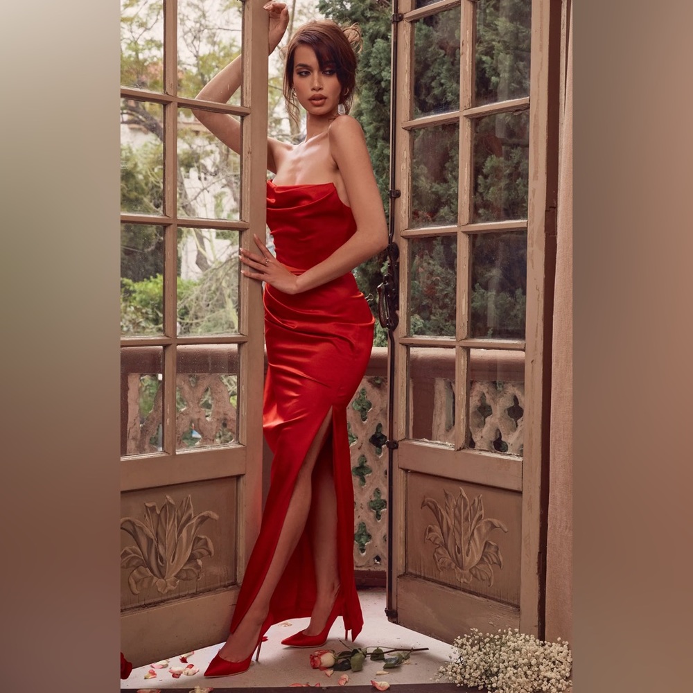 House of CB Strapless Satin Gown